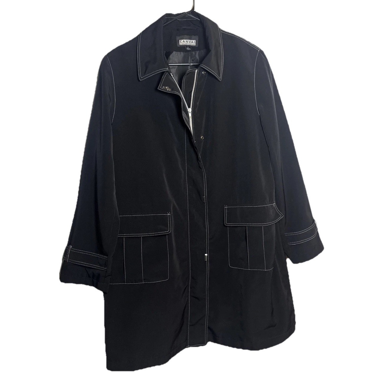 Canvas  Gallery Co Black Zip  Snap Jacket Lg Made Moldova White Stitch Detail